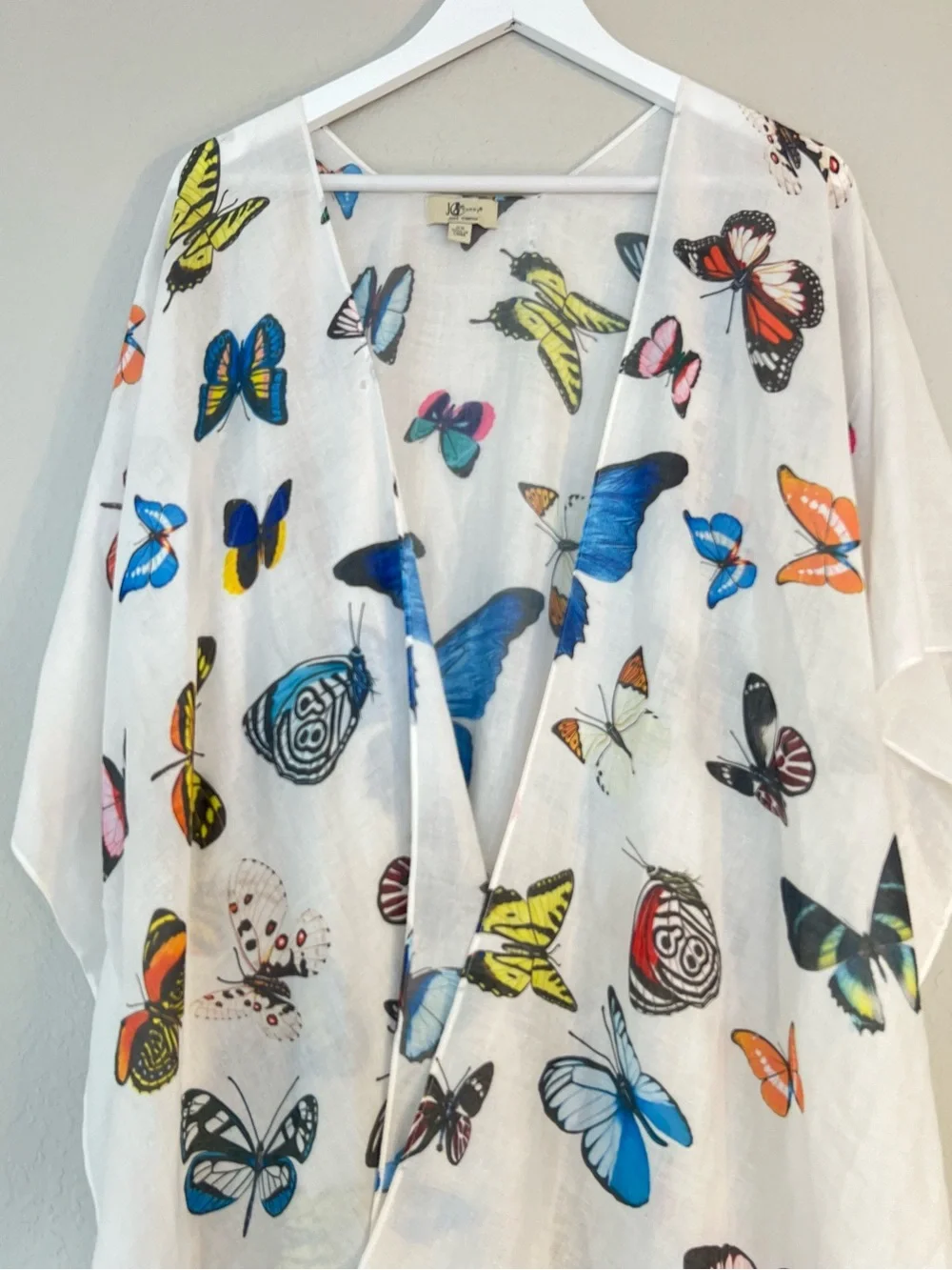 Butterfly Print Whimsi Cotton Kimono Cover Up White Sheer Beach  Fairycore OS